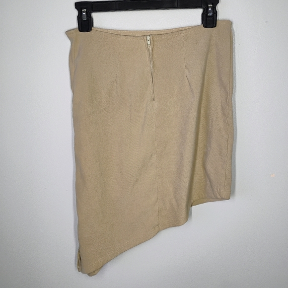 Divine Y2K Asymmetrical Hem Mini Skirt Beige Side Tie Boho Festival Size Medium - Picture 3 of 10